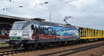 Wenn man sie so schön von der Seite erwischt ist sie immer wieder ein Bild wert, PRESS 145 023-6 (145 083-2) mit dem Leerzug Stammholz-Transportwagen am 07.03.17 Bf.