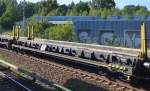 Ein Wagen für Oberbaustoffe (auch Langschienen) der Fa.