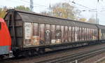 Einer der wenigen in Deutschland mit Firmenlogo (VW + AUDI) versehenen Schiebewandwagen (ist mir noch bekannt aus den Tagen vor vielen Jahren wo er mit seinen Firmenlogos noch glänzte)mit der Nr. 83 80 D-TWA 2745 137-9 Habiins 12 BF. Maschen Rbf. vom Einsteller TRANSWAGGON am 19.10.17 Berlin-Hirschgarten.