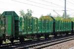 Flachwageneinheit mit Rungen f�r Holztransporte vom Wageneinsteller VTG France SAS eingestellt mit der Nr.
