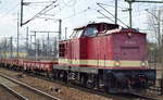 WFL 201 101-3 mit einigen Drehgestell-Flachwagen am 22.03.17 Bf.