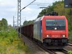 RE 482 049-4 für Locon mit einem Ganzzug Rolldachwagen am 18.09.15 Bhf.