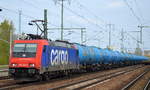 HSL mit der Re 482 046-0 und Ganzzug blauer slowakischer Kesselwagen (Erdöldestillate, N.A.G.