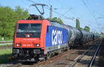 HSL mit Re 482 045-2 und Kesselwagenzug (leer) Richtung Stendell am 31.05.17 Berlin-Hohenschönhausen.