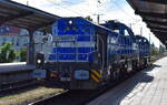 Spitzke Logistik GmbH mit ihrer nagelneu ausgelieferten vossloh DE 18 Loks  DE 18-SP-306  [NVR-Nummer: 92 80 4185 306-2 D-SLG] +  DE 18-SP-305  [NVR-Nummer: 92 80 4185 305-4 D-SLG] am 24.09.25