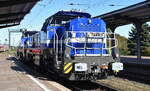 Spitzke Logistik GmbH mit ihrer nagelneu ausgelieferten vossloh DE 18 Loks  DE 18-SP-305  [NVR-Nummer: 92 80 4185 305-4 D-SLG] +  DE 18-SP-306  [NVR-Nummer: 92 80 4185 306-2 D-SLG] am 24.09.25