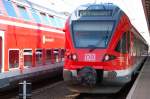 Hanse-Express RE9 Richtung Sassnitz mit den neuen FLIRT-Triebz�gen der DB REGIO AG Region Nordost Rostock, im Bild 94 80 0427 005-4 D-DB am 07.06.08 im Hbf.