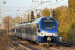 �berraschung am 22.10.13 in Berlin-Karow, eine Testfahrt mit zwei fabrikneuen sechsteiligen Stadler FLIRT-Triebz�gen  MERIDIAN , ET 306 + ET 308 f�r die bayerische Regionalbahnges.