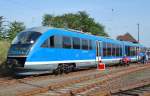 Der einzige Triebzug der als DISPO Registrierung l�uft ist der Siemens/ETCS Vorf�hrtriebwagen (Desiro, Bj.2003) VT1.0/VT1.5 (95 80 0 642 800-6 D-DISPO) in blau, innen modern mit Sitzgruppen,