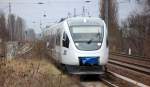 Anscheinend ein weiterer in silber angemieteter TALENT-Triebzug für NEB, VT 643.04 fährt als RB27 in Berlin-Karow ein, 11.12.13