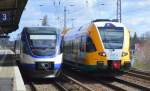 Auch ganz interessant im Vergleich, ein NEB Talent VT 734 als RB27 nach Groß-Schönebeck abfahrbereit in Berlin-Karow und eine ODEG Bereitstellung ab Eberswalde mit Stadler GTW 2/6 VT 646.042