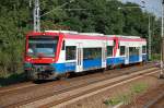 Ein Doppelgespann RS1 der PEG auf der Linie RB12 Templin Stadt, vornean VT 650.04 (95 80 0650 565-4 D-PEG, Stadler Bj.2003) + VT?, 21.08.10 M�hlenbeck-M�nchm�hle b.Berlin.